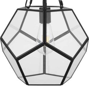Progress Lighting Wianno 1Light Matte Black Pendant with Clear Bound Glass Shade